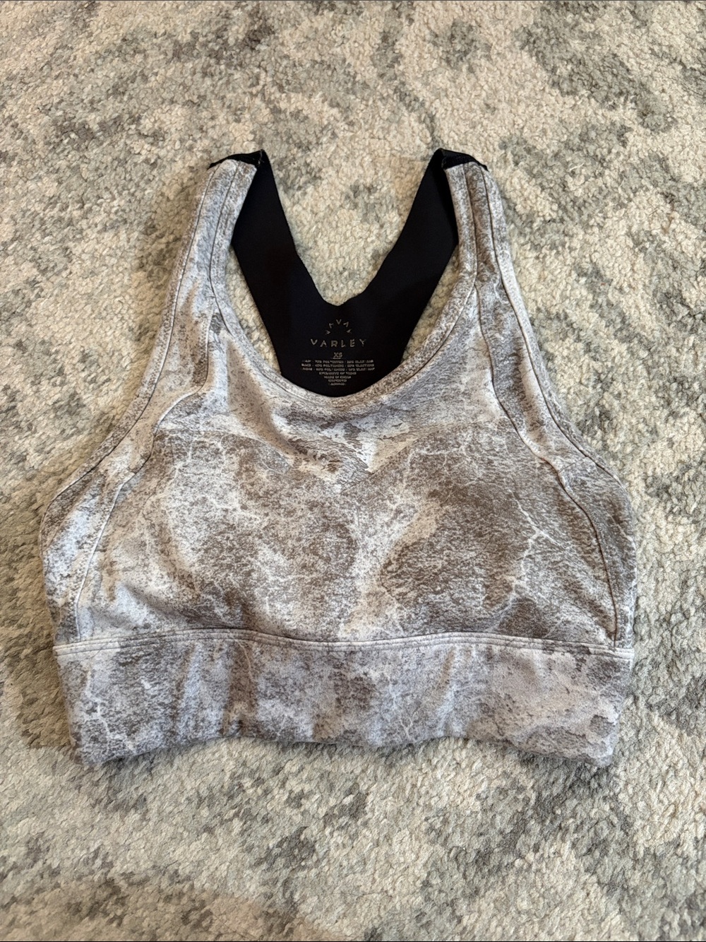 Varley Marble-Print Gray & Black Racerback Sports Bra
